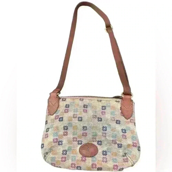 Fossil Crossbody Bag Fabric Canvas Multicolor Floral Leather Trim - Picture 4 of 9